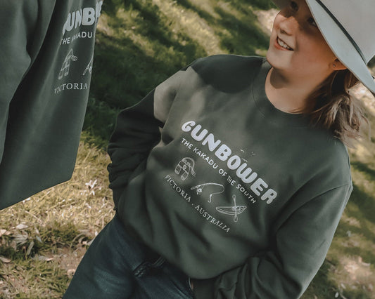 Gunbower The Kakadu of the South jumper. Limited edition. Gunbower. Birdwatching, kayaking, swimming, hiking